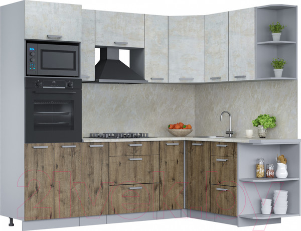 Изображение товара Кухонный гарнитур Интерлиния Мила Лайт 1.68x2.4 правая (бетон лайт/дуб веллингтон/опал светлый)