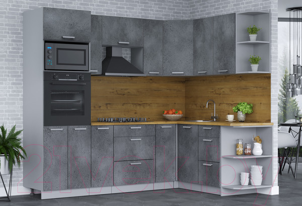 Изображение товара Кухонный гарнитур Интерлиния Мила Лайт 1.68x2.4 правая (бетон потленд/бетон портленд/дуб бунратти)