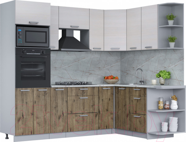 Изображение товара Кухонный гарнитур Интерлиния Мила Лайт 1.68x2.4 правая (вудлайн кремовый/дуб веллингтон/серый каспий)