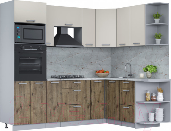 Изображение товара Кухонный гарнитур Интерлиния Мила Лайт 1.68x2.4 правая (персидский жемчуг/дуб веллингтон/серый каспий)