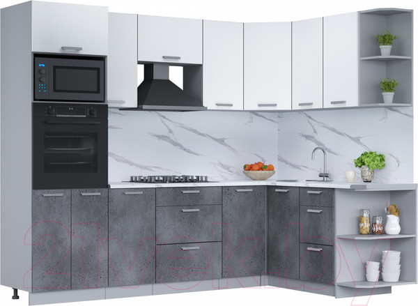 Изображение товара Кухонный гарнитур Интерлиния Мила Лайт 1.68x2.6 правая (белый платинум/бетон портленд/белый гранит)