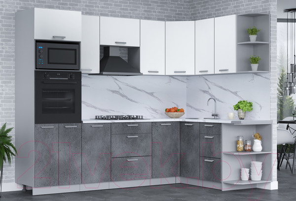 Изображение товара Кухонный гарнитур Интерлиния Мила Лайт 1.68x2.6 правая (белый платинум/бетон портленд/белый гранит)