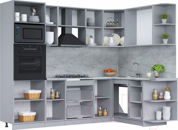 Изображение товара Кухонный гарнитур Интерлиния Мила Лайт 1.68x2.6 правая (белый платинум/бетон портленд/белый гранит)