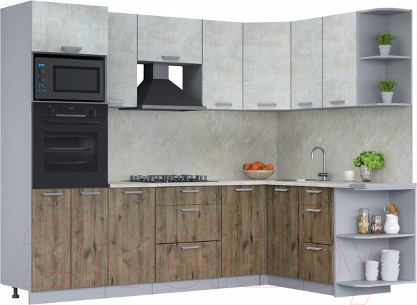 Изображение товара Кухонный гарнитур Интерлиния Мила Лайт 1.68x2.6 правая (бетон лайт/дуб веллингтон/опал светлый)