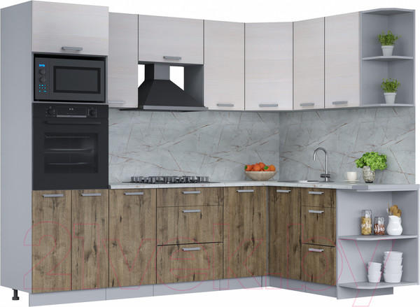 Изображение товара Кухонный гарнитур Интерлиния Мила Лайт 1.68x2.6 правая (вудлайн кремовый/дуб веллингтон/серый каспий)