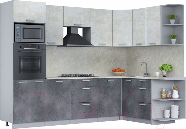 Изображение товара Кухонный гарнитур Интерлиния Мила Лайт 1.68x2.8 правая (бетон лайт/бетон портленд/опал светлый)