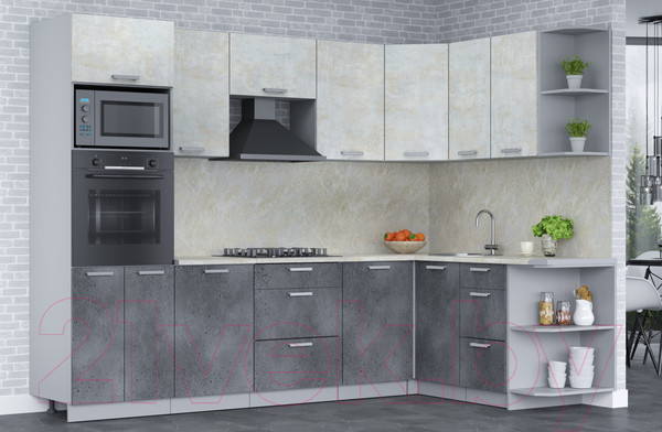 Изображение товара Кухонный гарнитур Интерлиния Мила Лайт 1.68x2.8 правая (бетон лайт/бетон портленд/опал светлый)