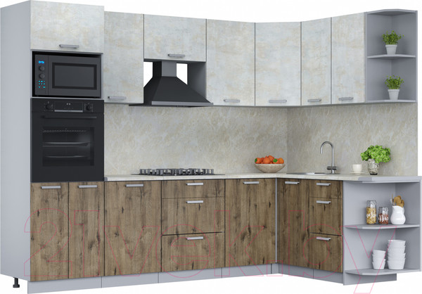 Изображение товара Кухонный гарнитур Интерлиния Мила Лайт 1.68x2.8 правая (бетон лайт/дуб веллингтон/опал светлый)