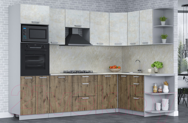 Изображение товара Кухонный гарнитур Интерлиния Мила Лайт 1.68x2.8 правая (бетон лайт/дуб веллингтон/опал светлый)