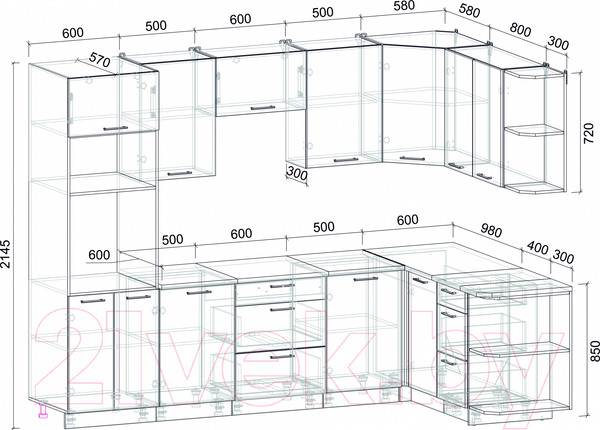 Изображение товара Кухонный гарнитур Интерлиния Мила Лайт 1.68x2.8 правая (бетон лайт/дуб веллингтон/опал светлый)