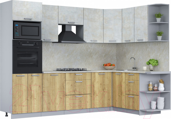 Изображение товара Кухонный гарнитур Интерлиния Мила Лайт 1.68x2.8 правая (бетон лайт/дуб золотой/опал светлый)