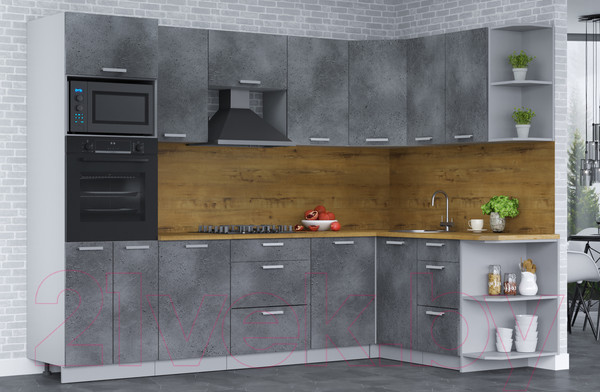 Изображение товара Кухонный гарнитур Интерлиния Мила Лайт 1.68x2.8 правая (бетон потленд/бетон портленд/дуб бунратти)
