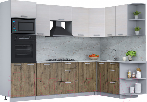 Изображение товара Кухонный гарнитур Интерлиния Мила Лайт 1.68x2.8 правая (вудлайн кремовый/дуб веллингтон/серый каспий)