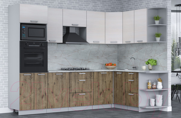 Изображение товара Кухонный гарнитур Интерлиния Мила Лайт 1.68x2.8 правая (вудлайн кремовый/дуб веллингтон/серый каспий)