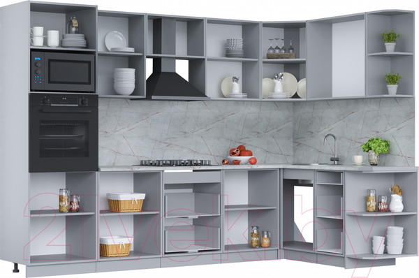 Изображение товара Кухонный гарнитур Интерлиния Мила Лайт 1.68x3.0 правая (белый платинум/бетон портленд/белый гранит)