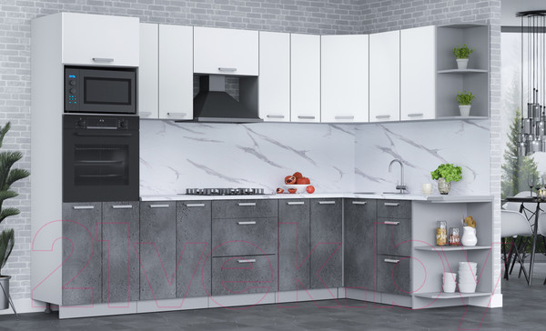 Изображение товара Кухонный гарнитур Интерлиния Мила Лайт 1.68x3.0 правая (белый платинум/бетон портленд/белый гранит)