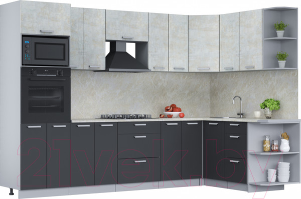 Изображение товара Кухонный гарнитур Интерлиния Мила Лайт 1.68x3.0 правая (бетон лайт/антрацит/опал светлый)