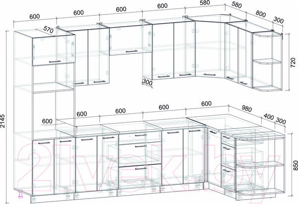 Изображение товара Кухонный гарнитур Интерлиния Мила Лайт 1.68x3.0 правая (бетон лайт/бетон портленд/опал светлый)