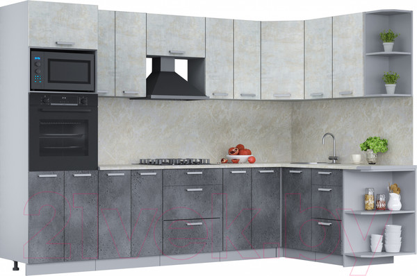 Изображение товара Кухонный гарнитур Интерлиния Мила Лайт 1.68x3.0 правая (бетон лайт/бетон портленд/опал светлый)