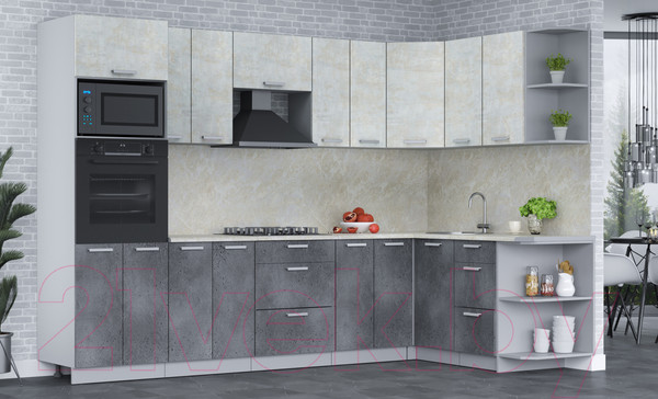 Изображение товара Кухонный гарнитур Интерлиния Мила Лайт 1.68x3.0 правая (бетон лайт/бетон портленд/опал светлый)