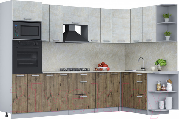 Изображение товара Кухонный гарнитур Интерлиния Мила Лайт 1.68x3.0 правая (бетон лайт/дуб веллингтон/опал светлый)