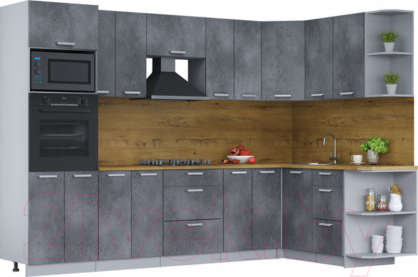 Изображение товара Кухонный гарнитур Интерлиния Мила Лайт 1.68x3.0 правая (бетон потленд/бетон портленд/дуб бунратти)