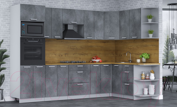 Изображение товара Кухонный гарнитур Интерлиния Мила Лайт 1.68x3.0 правая (бетон потленд/бетон портленд/дуб бунратти)