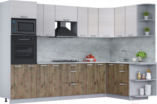 Изображение товара Кухонный гарнитур Интерлиния Мила Лайт 1.68x3.0 правая (вудлайн кремовый/дуб веллингтон/серый каспий)