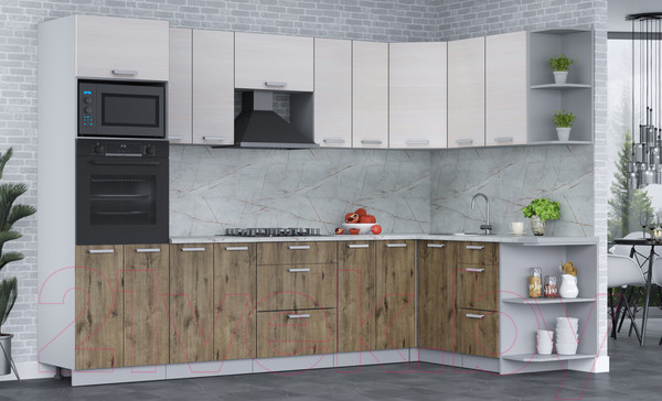 Изображение товара Кухонный гарнитур Интерлиния Мила Лайт 1.68x3.0 правая (вудлайн кремовый/дуб веллингтон/серый каспий)