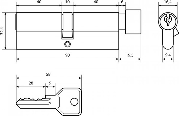 Изображение товара Цилиндровый механизм замка Стандарт Z.I.90В-5K CP (40Вx10x40)