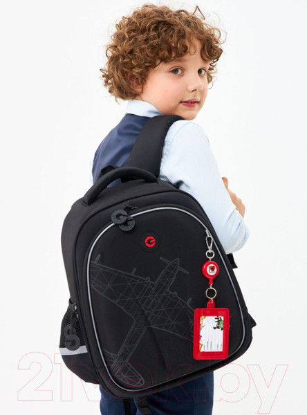 Изображение товара Школьный рюкзак Grizzly RAz-487-7 (черный/красный)