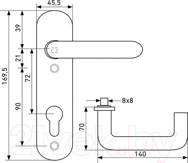 Изображение товара Ручка дверная БУЛАТ 72.09НС Aisi 304 Inox 14865 (нержавеющая сталь)