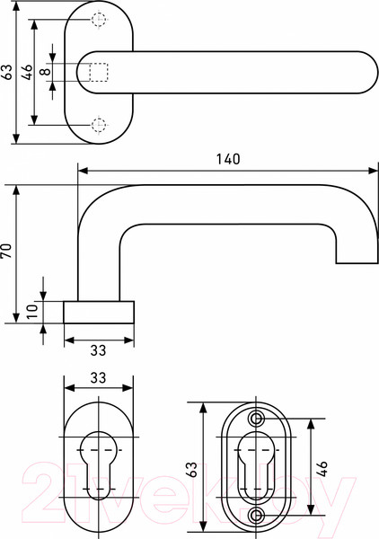 Изображение товара Ручка дверная БУЛАТ 02У.09НС Aisi 304 Inox 14864 (нержавеющая сталь)