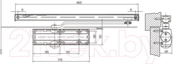 Изображение товара Доводчик с каналом скольжения БУЛАТ Profi ДД 802/3 AH-W (белый)