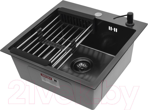 Изображение товара Мойка кухонная Arfeka Eco AR 50x50 + CL AR + DS AR (Black Decor PVD Nano, с дозатором и коландером)