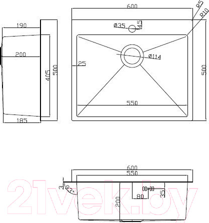 Изображение товара Мойка кухонная Arfeka Eco AR 60x50 + CL AR + DS AR (Satin Decor, с дозатором и коландером)