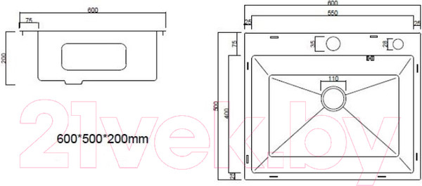 Изображение товара Мойка кухонная Arfeka Eco AR PVD Nano Decor 60x50 (черный)