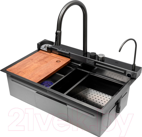 Изображение товара Мойка кухонная со смесителем Arfeka Sensor Eco PVD Nano AR 75x45 (черный)