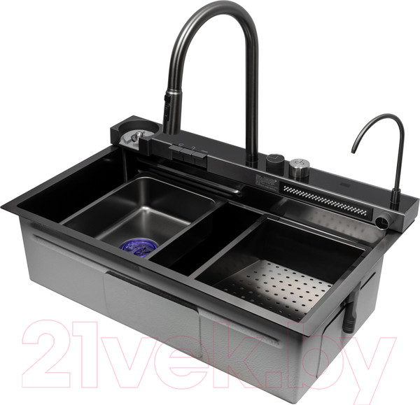 Изображение товара Мойка кухонная со смесителем Arfeka Sensor Eco PVD Nano AR 75x45 (черный)