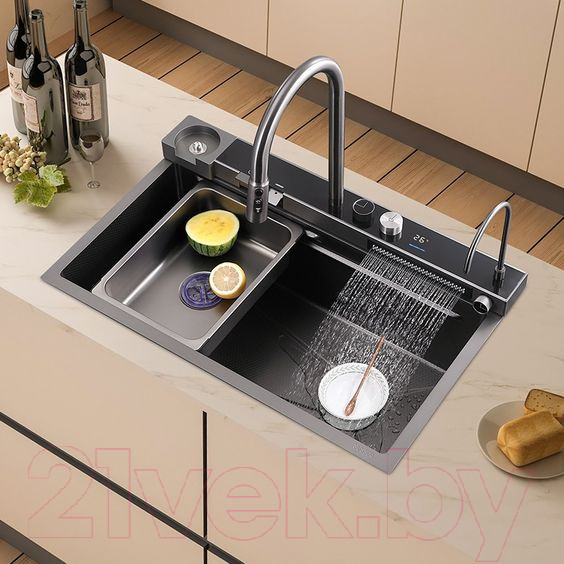 Изображение товара Мойка кухонная со смесителем Arfeka Sensor Eco PVD Nano AR 75x45 (черный)