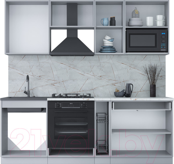 Изображение товара Кухонный гарнитур Interline Мила Лайт 2.2 ВТ (персидский жемчуг/антрацит/травертин серый)