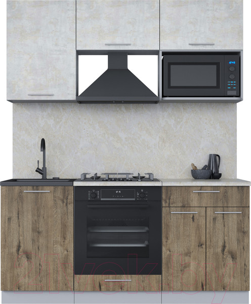 Изображение товара Кухонный гарнитур Интерлиния Мила 1.7 ВТ (бетон лайт/дуб веллингтон/опал светлый)