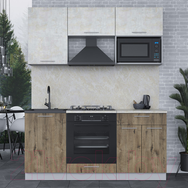 Изображение товара Кухонный гарнитур Интерлиния Мила 1.7 ВТ (бетон лайт/дуб веллингтон/опал светлый)