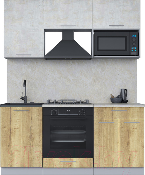 Изображение товара Кухонный гарнитур Интерлиния Мила 1.7 ВТ (бетон лайт/дуб золотой/опал светлый)