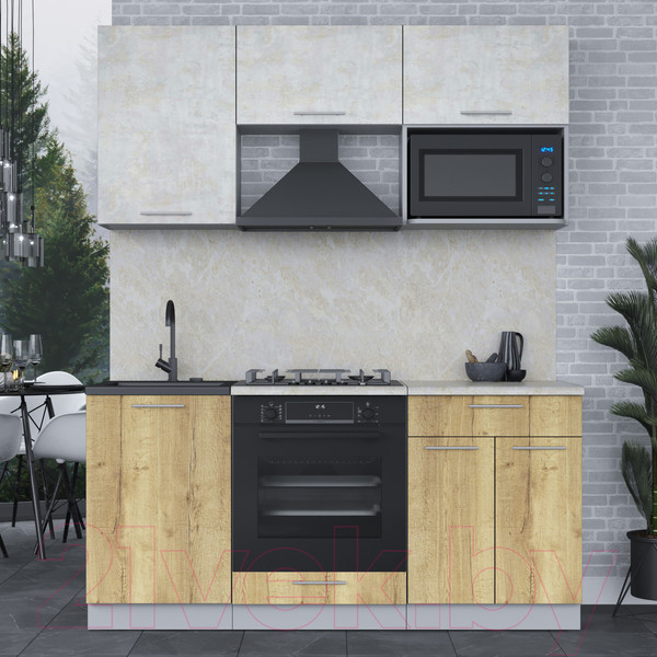 Изображение товара Кухонный гарнитур Интерлиния Мила 1.7 ВТ (бетон лайт/дуб золотой/опал светлый)