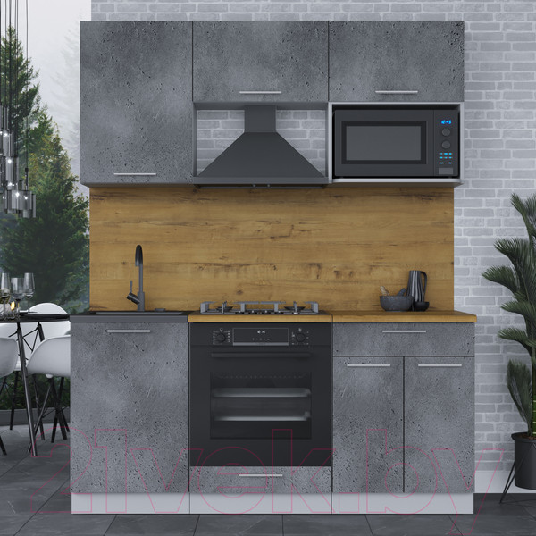 Изображение товара Кухонный гарнитур Интерлиния Мила 1.7 ВТ (бетон портленд/бетон портленд/дуб бунратти)