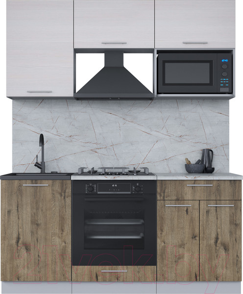 Изображение товара Кухонный гарнитур Интерлиния Мила 1.7 ВТ (вудлайн кремовый/дуб веллингтон/серый каспий)