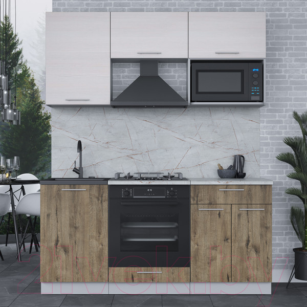 Изображение товара Кухонный гарнитур Интерлиния Мила 1.7 ВТ (вудлайн кремовый/дуб веллингтон/серый каспий)