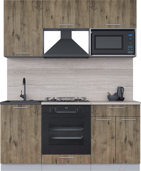 Изображение товара Кухонный гарнитур Интерлиния Мила 1.7 ВТ (дуб веллингтон/дуб веллингтон/травертин серый)