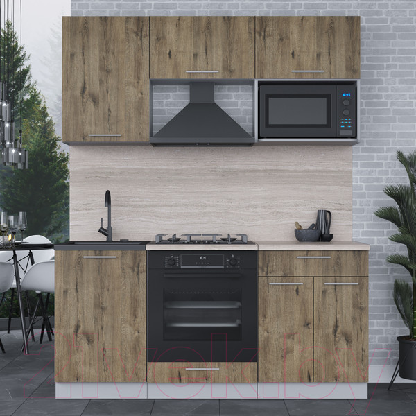 Изображение товара Кухонный гарнитур Интерлиния Мила 1.7 ВТ (дуб веллингтон/дуб веллингтон/травертин серый)